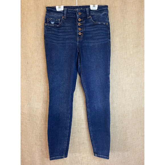 edgely High-Rise Super Skinny‎ Jeans Button Fly Distressed Dark Wash Size 6 - Picture 1 of 7